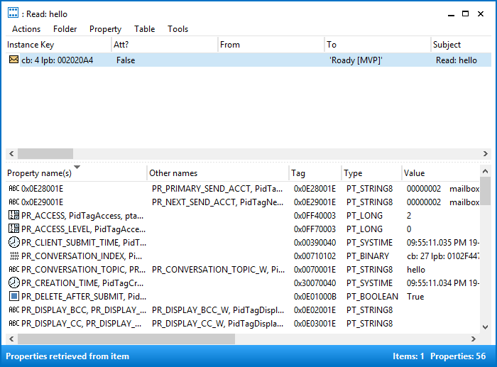 MFCMAPI - Message with "Read:" prefix (click on image to enlarge)