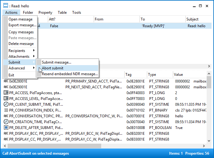 MFCMAPI - Read Receitpt - Abort submit... (click on image to enlarge)
